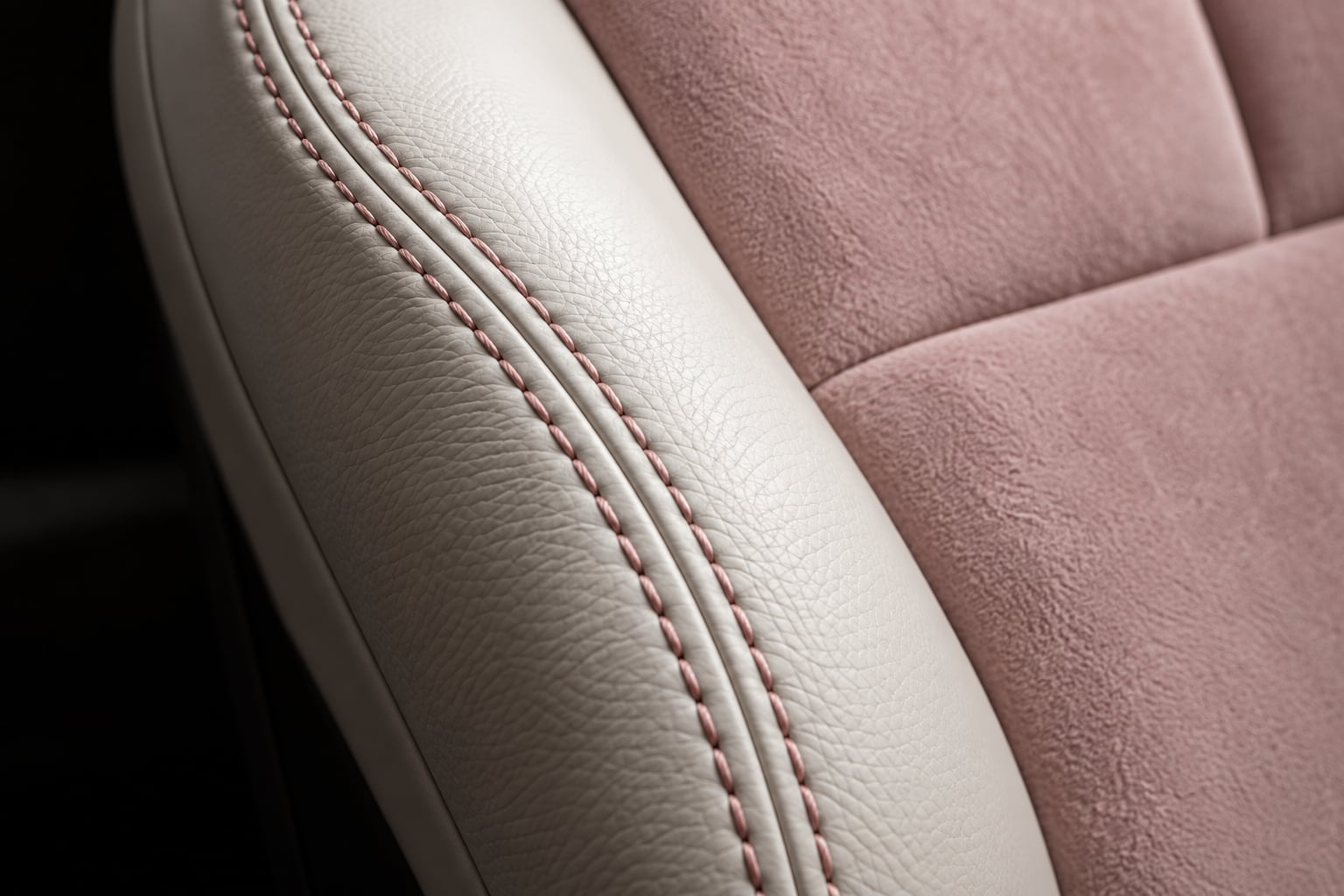 AI material study of ivory leather with pink double stitching