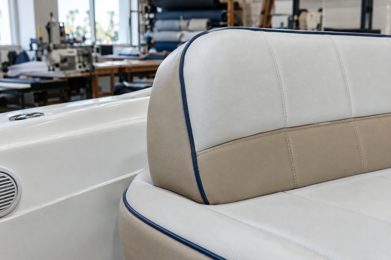 Marine seat upholstery: Seam detail · Motenza, Hollywood FL