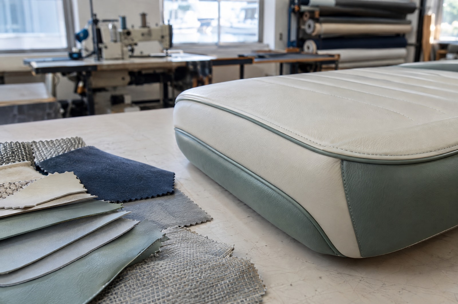 Coastal upholstery palette: Seam detail · Motenza, Hollywood FL