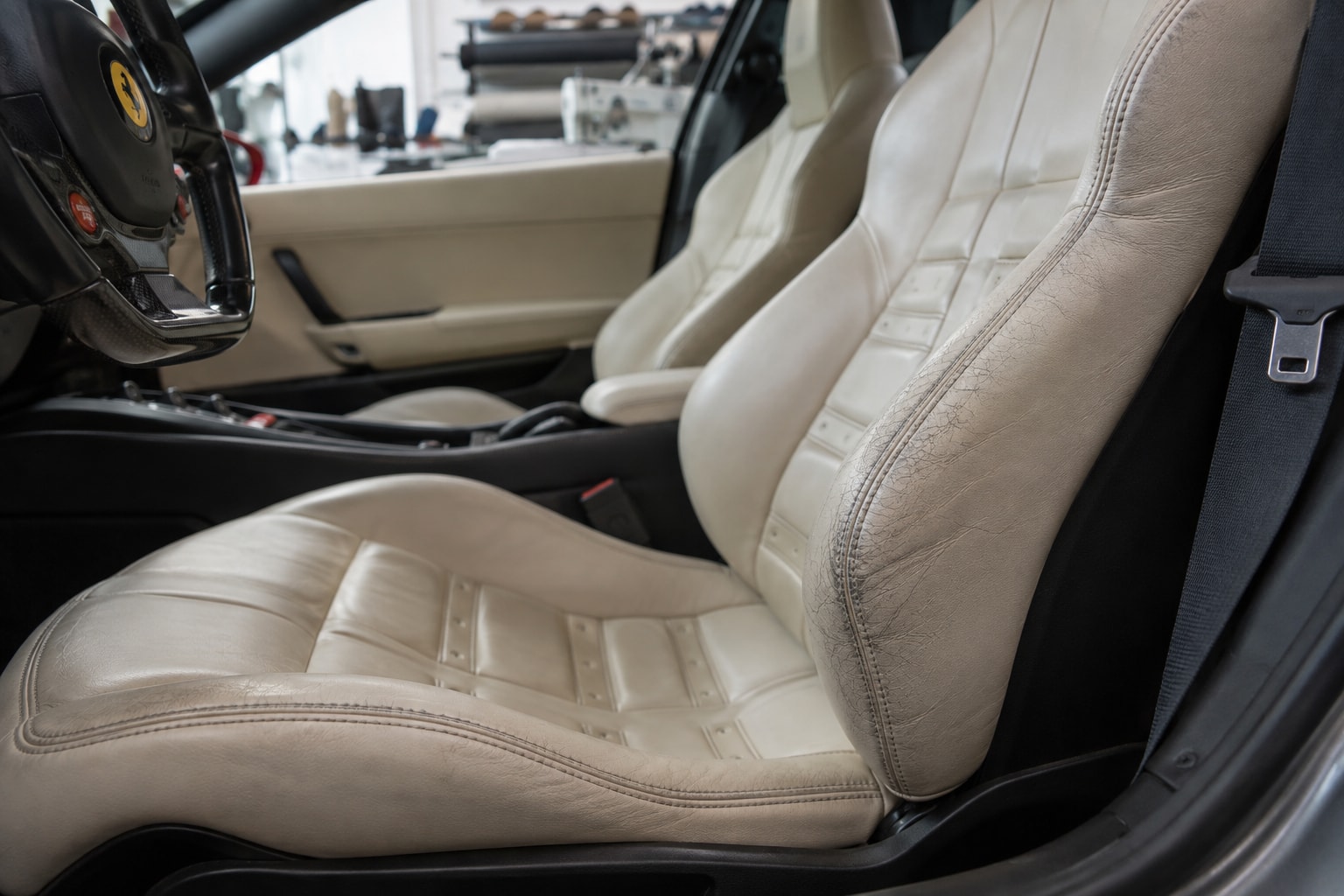 Leather seat repair: Seam detail · Motenza, Hollywood FL