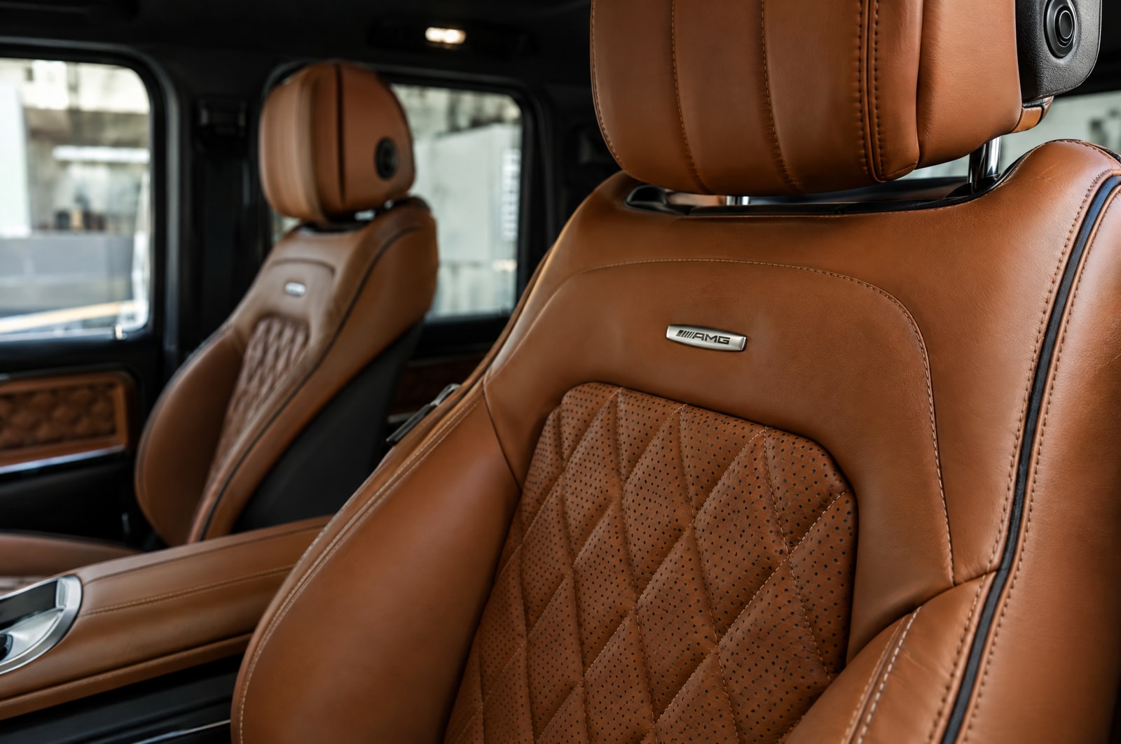 G-Class cognac interior: Seam detail · Motenza, Hollywood FL