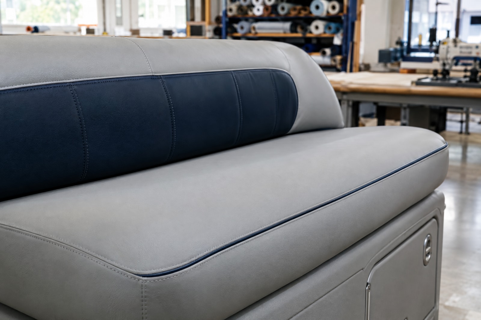 Pontoon seating upholstery: Seam detail · Motenza, Hollywood FL