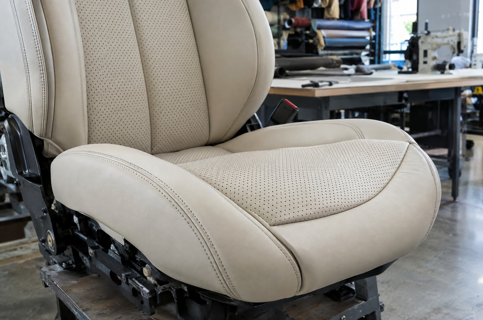 Leather seat construction: Seam detail · Motenza, Hollywood FL