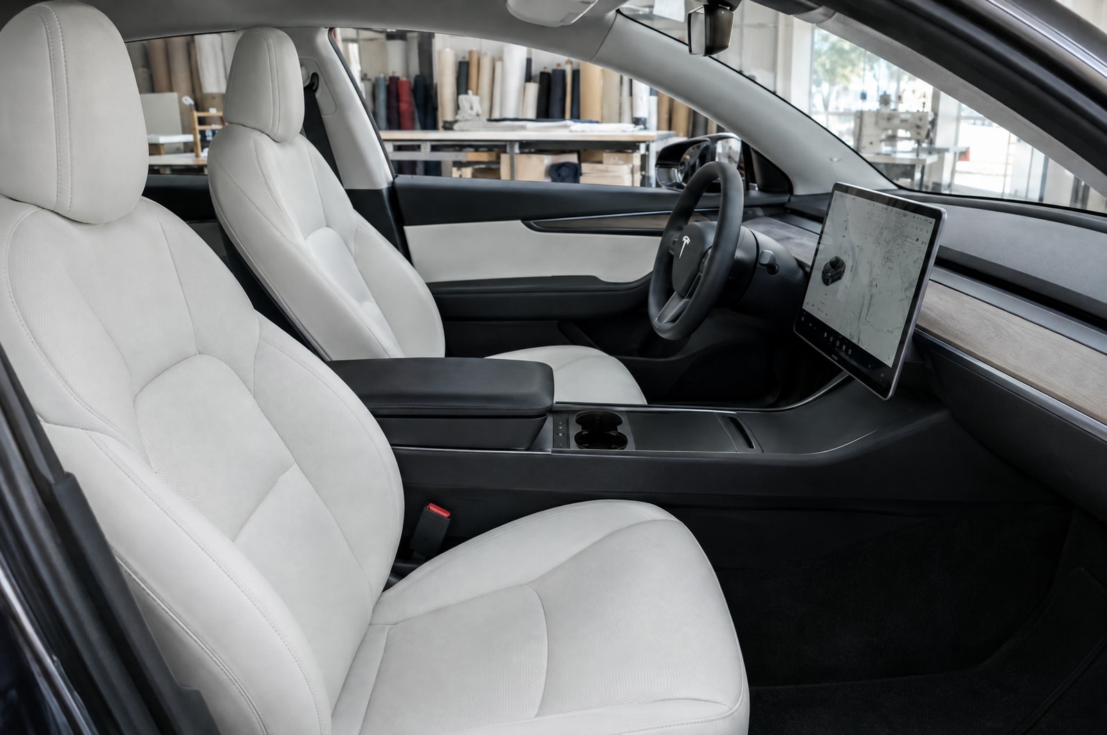 White electric-car upholstery: Overview · Motenza, Hollywood FL