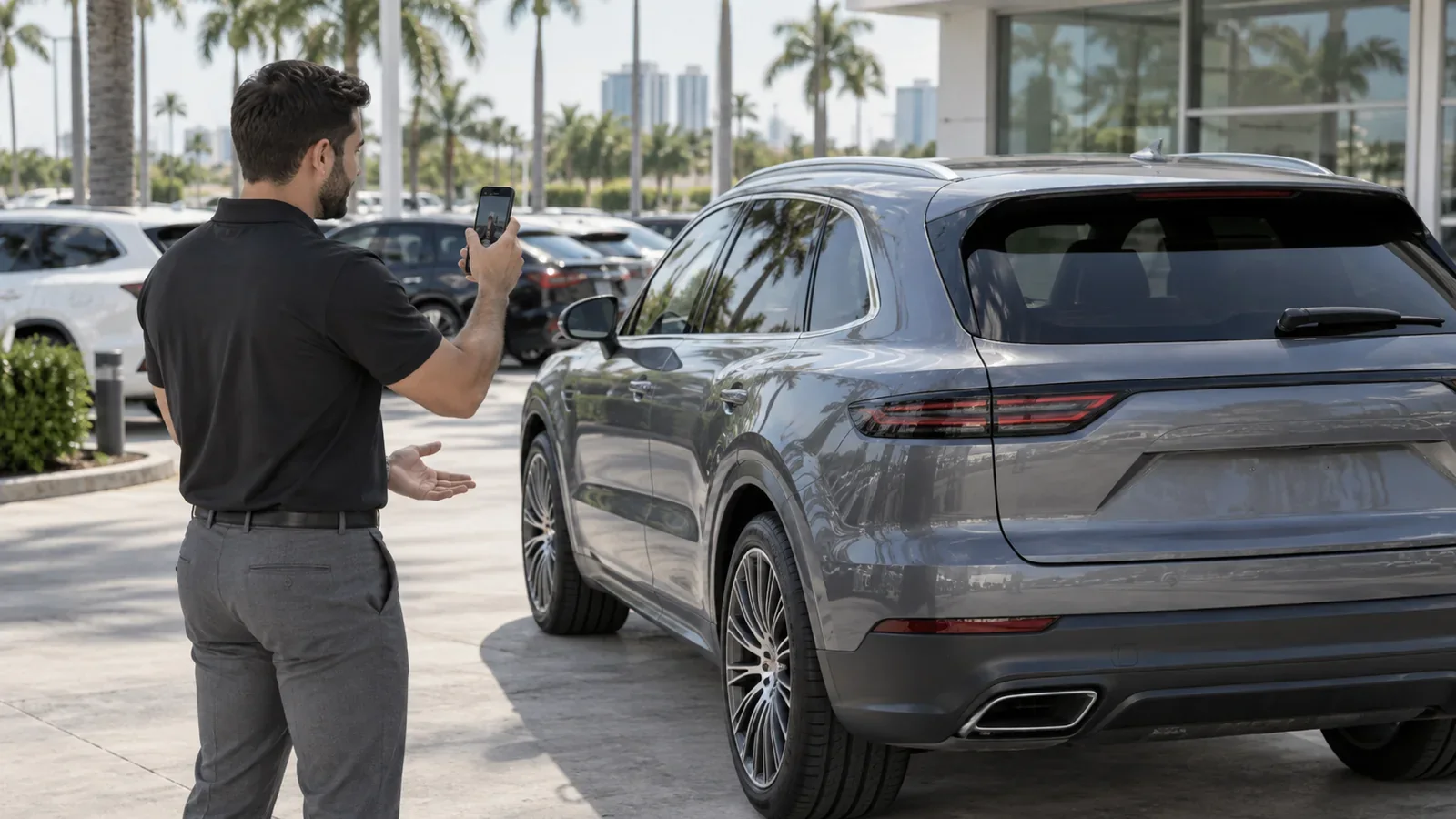 A vehicle video walkthrough recorded on a phone for a remote buyer